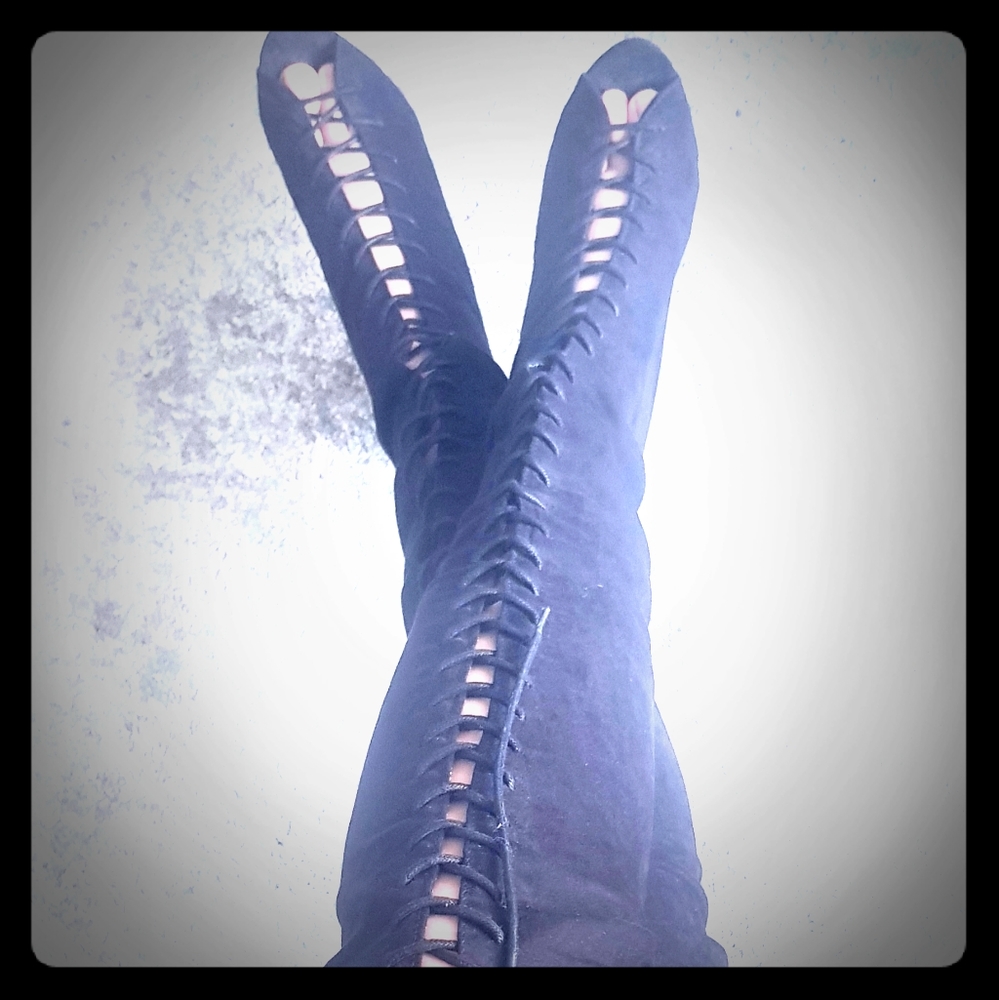 BeBe Thigh high laced peep tow boots S 38